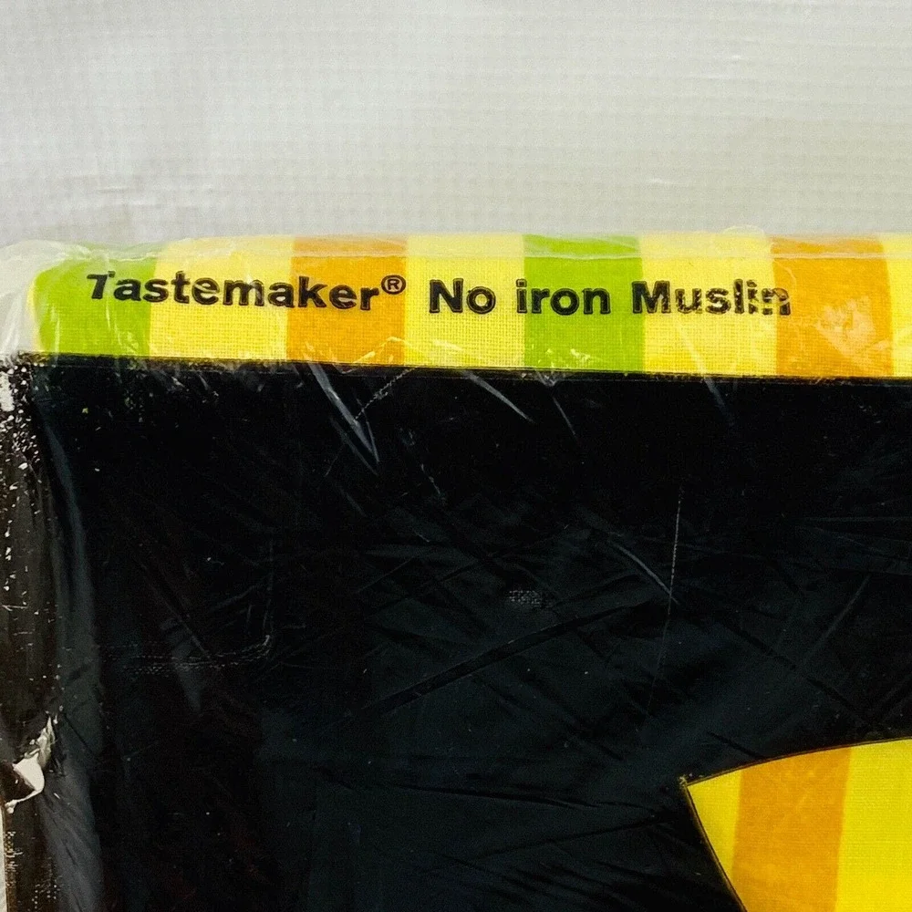Vtg Mohawk Tastemaker Twin Flat Bed Sheet Striped Green Orange‎ Yellow Muslin